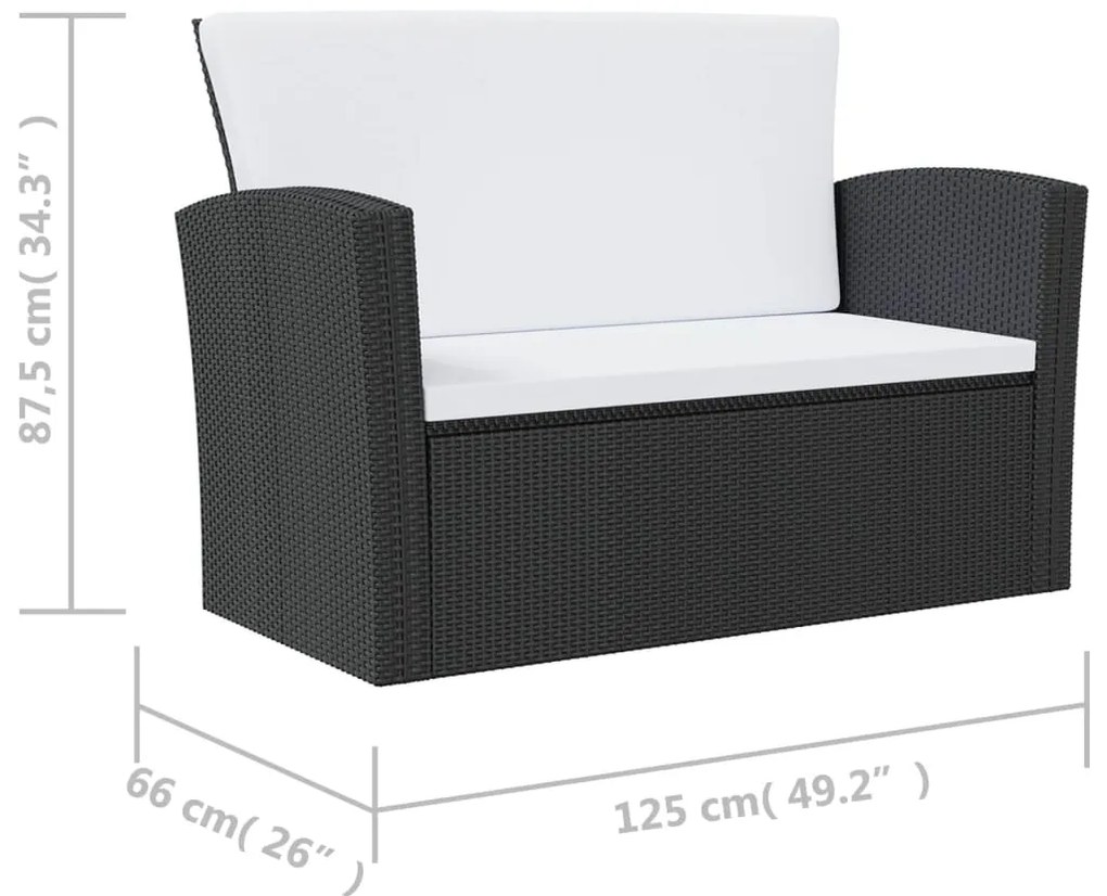 8 pcs conjunto lounge de jardim c/ almofadões vime PE preto