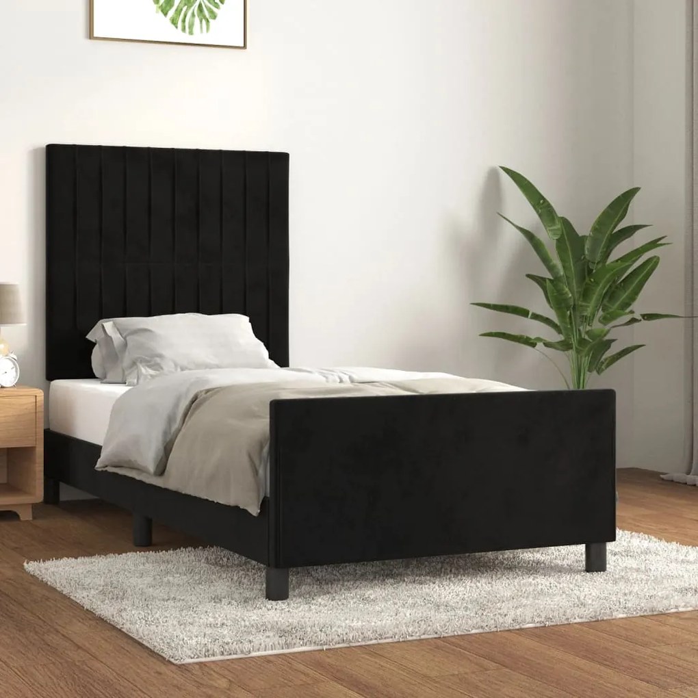 3125863 vidaXL Estrutura de cama c/ cabeceira 100x200 cm veludo preto