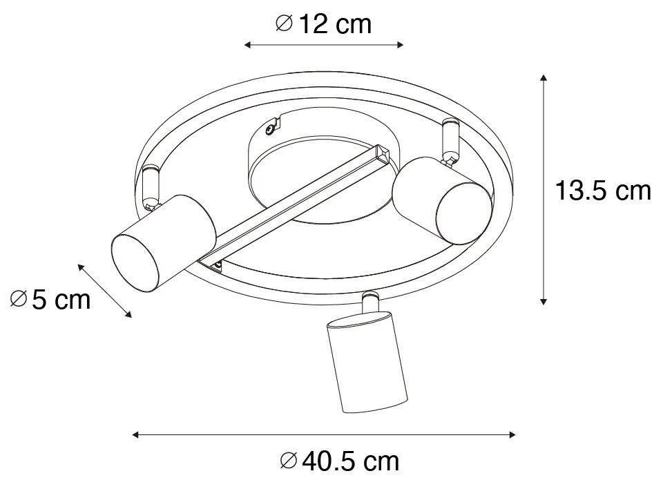 LED Foco de teto redondo preto GU10 50mm 3 luzes com luz de fundo - Back Up Moderno