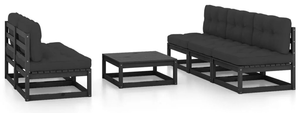 6 pcs conjunto longue de jardim c/ almofadões pinho maciço