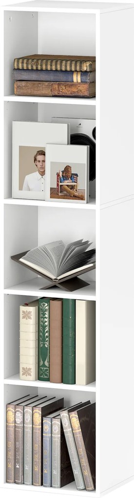 Estante de arrumação 30 x 24 x 133,5 cm com 5 níveis e prateleiras ajustáveis para sala de estar, quarto, escritório, branca