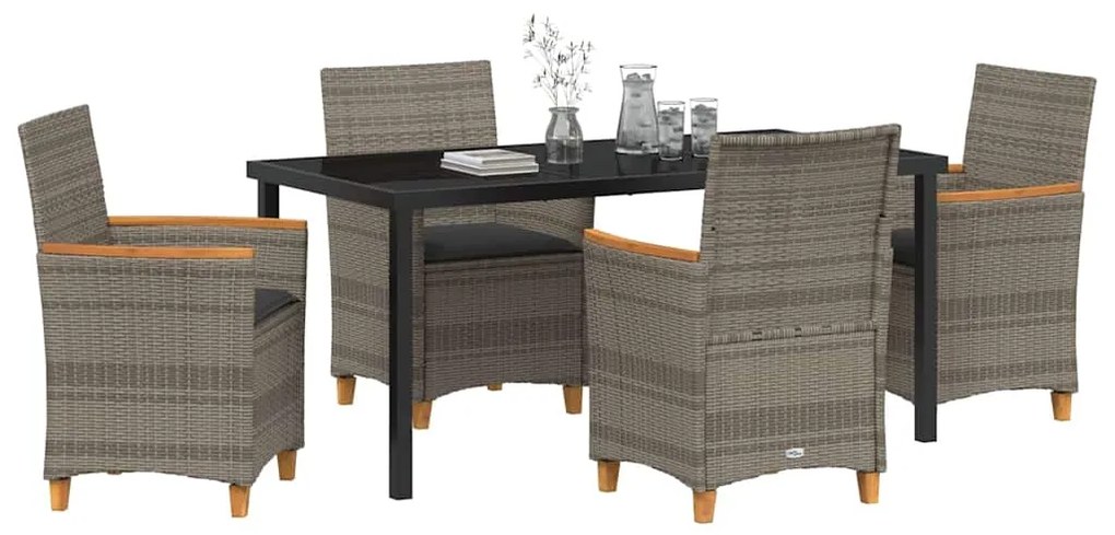 Conjunto de Jantar de Jardim com 5 Peças com Almofadas Cinza em Rattan