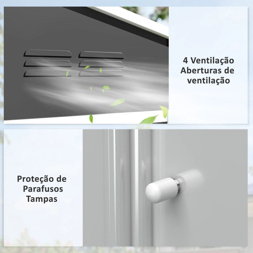 Abrigo de Jardim Exterior 3,6 m² 236x171x191 cm com Portas Deslizantes e Aberturas de Ventilação Cinzento Escuro