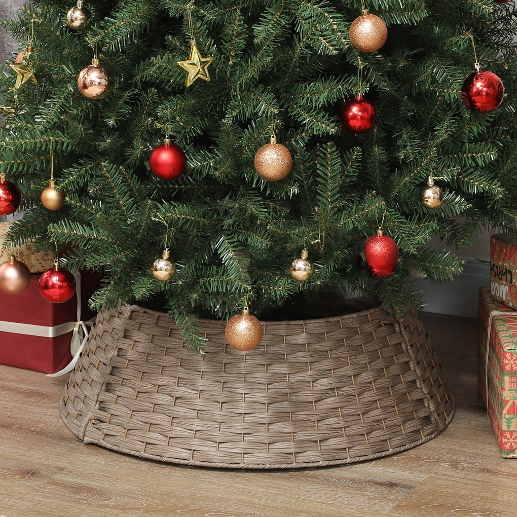 Saia para Árvore de Natal Rústica Entrançada, Cobre-Pé para Festas, Ø68x22 cm, Castanho