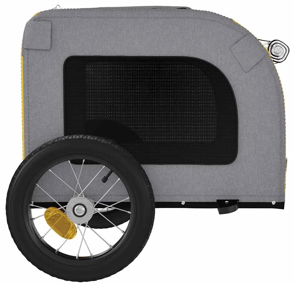 Reboque bicicleta p/ animais tecido oxford/ferro amarelo/cinza