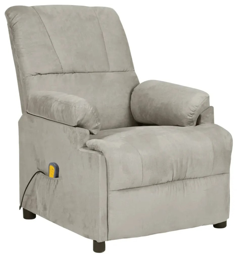 324054 vidaXL Poltrona massagens reclinável camurça artificial cinzento-claro