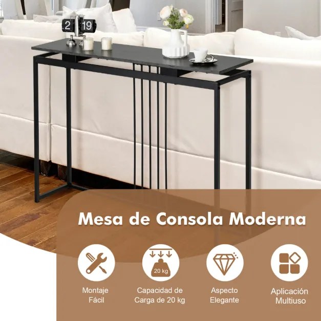 Mesa consola de imitação de mármore Estrutura de aço Mesa de entrada moderna Corredor Sala de estar Corredor 120 x 30 x 90 cm Preto