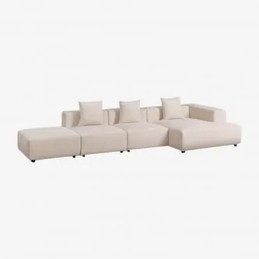 Sofá Modular Chaise Longue De Canto Direito De 3 Peças Com Puff ↔︎390 Cm Bruna Bombazina Crema Linho - Sklum
