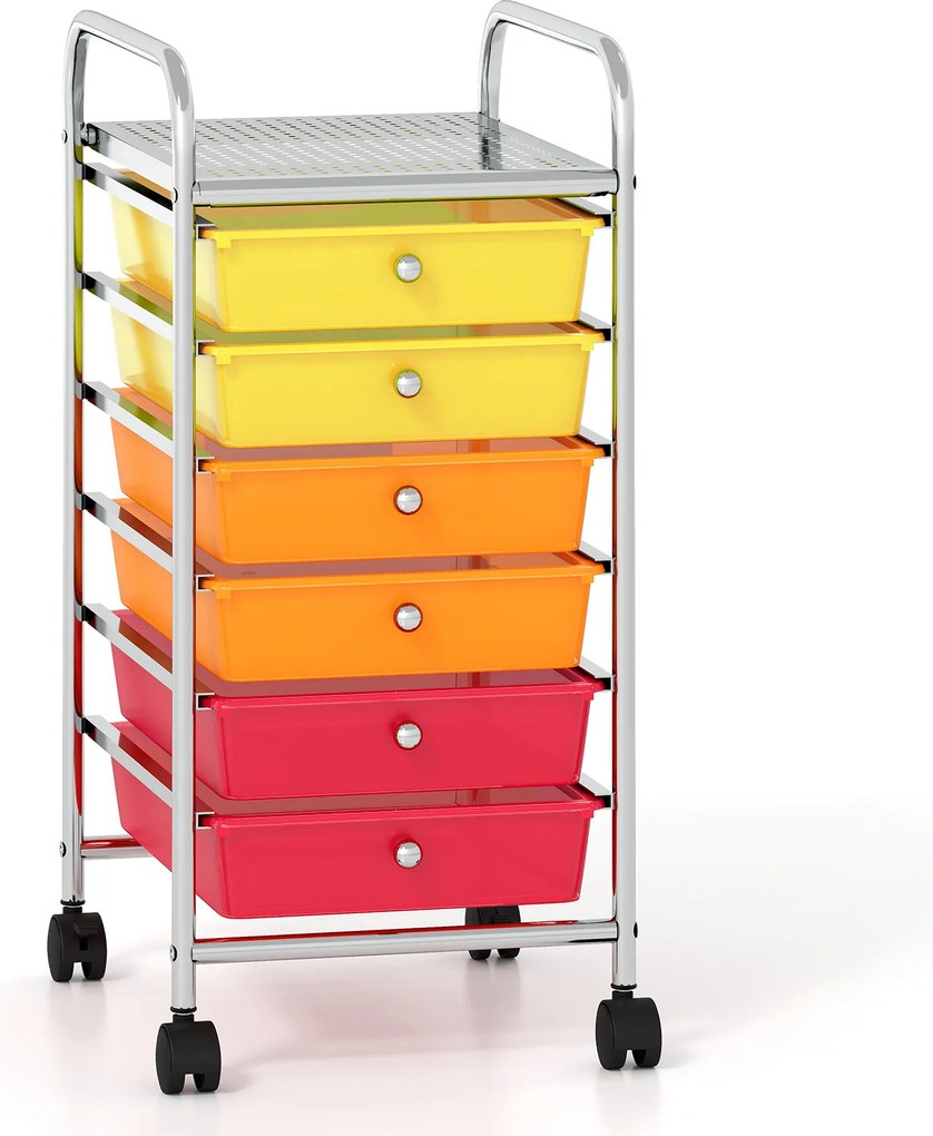 Carrinho de Armazenamento com 6 Gavetas, 33 x 38 x 66 cm, Rodas com Travão, Multicolor