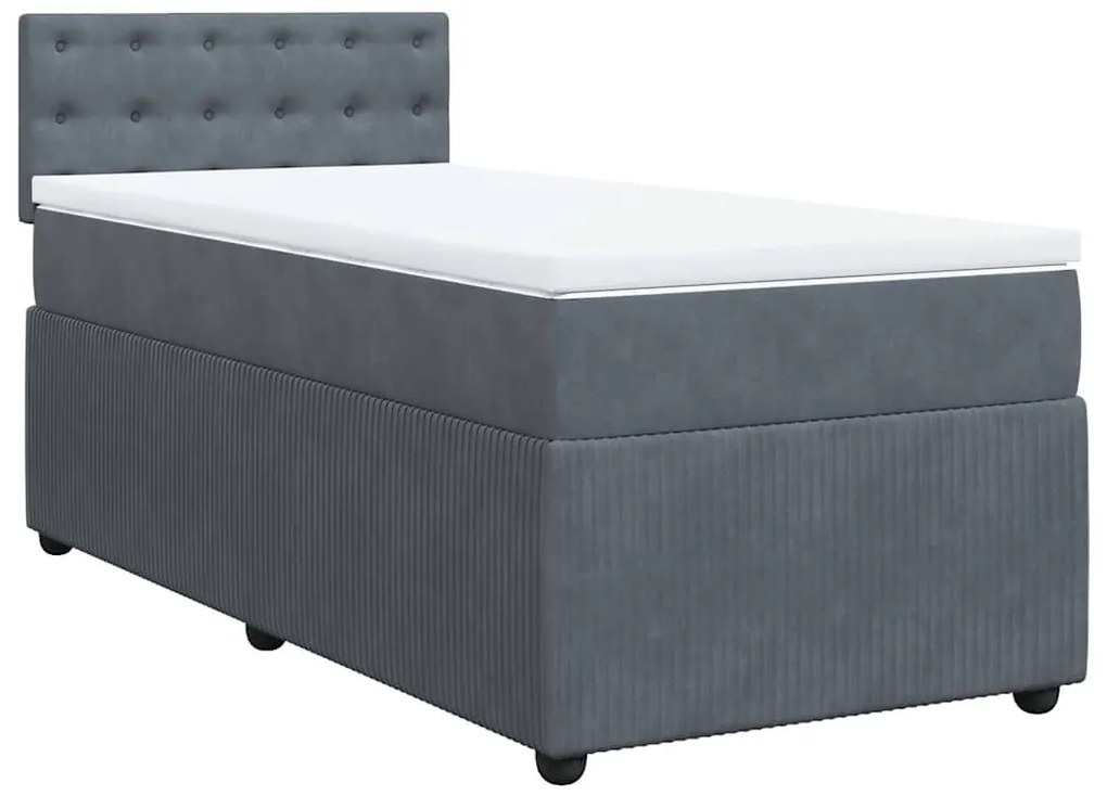 Cama com molas/colchão 90x200 cm veludo cinza-escuro