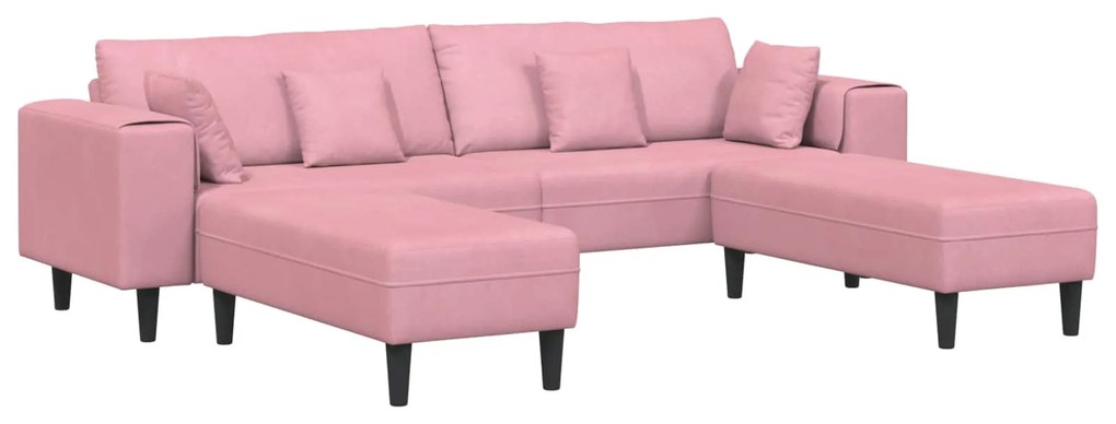 vidaXL Sofá com almofada 3 pcs Rosa Veludo
