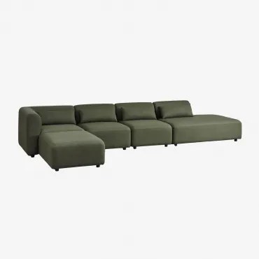 Sofá Modular De Canto Em 4 Peças Com Chaise Longue Direita E Puff Fogler Tecido Pele De Borrego Verde Sálvia - Sklum