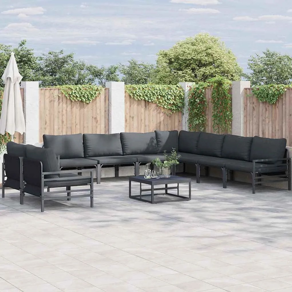 vidaXL Conjunto de Sofá de Jardim 9 pcs Cinzento-escuro Aço
