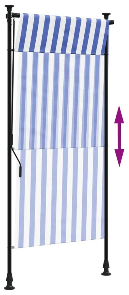Estore de rolo para exterior 120x270cm tecido/aço azul e branco