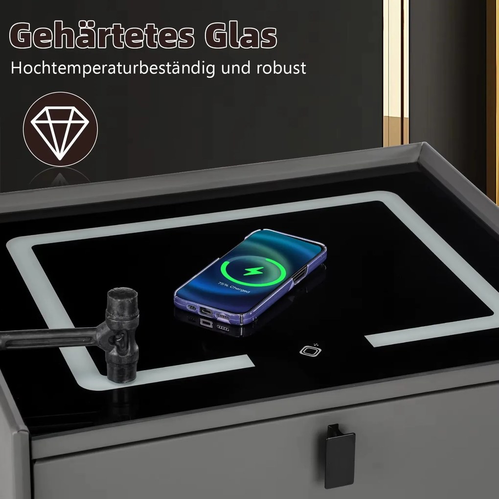Mesa de Cabeceira Lux Inteligente com Carregador Wireless e Luz LED –