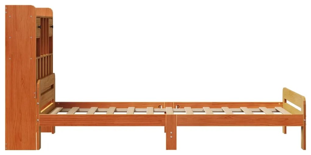 Cama com estante sem colchão 75x190cm pinho maciço castanho-mel