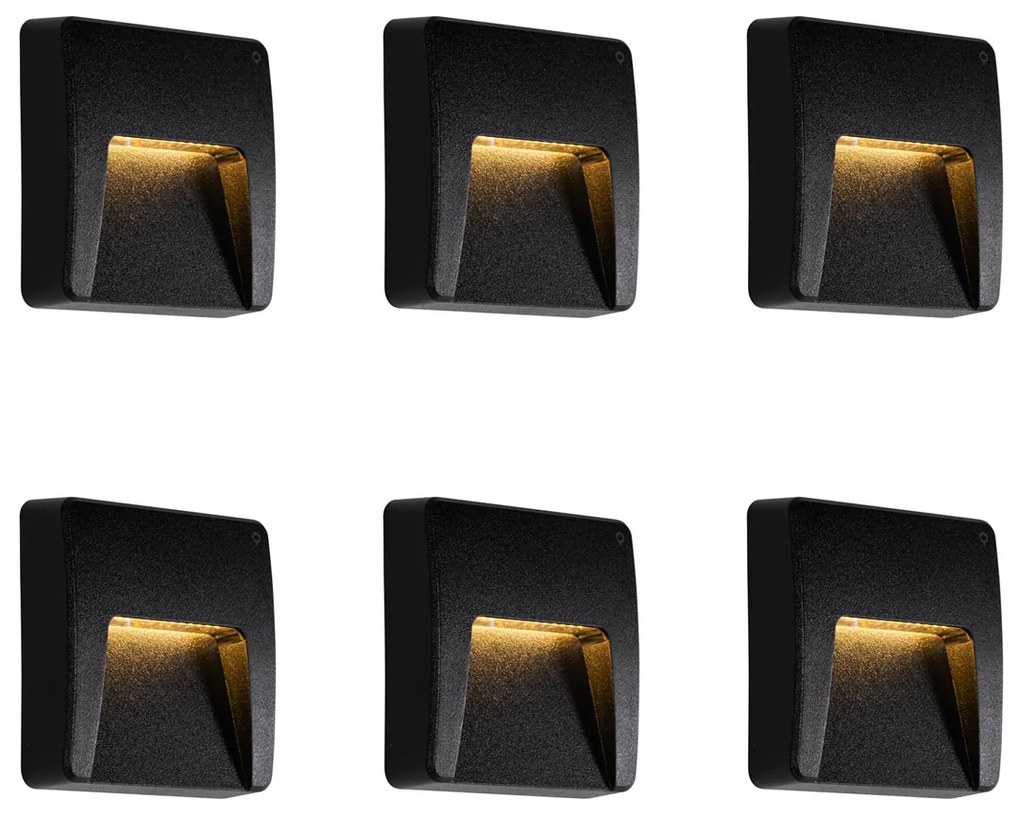 Conjunto de 6 candeeiros de parede exteriores quadrados pretos com LED IP65 - Gem
