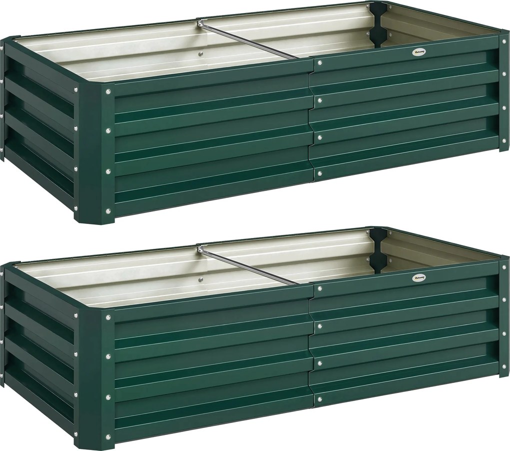 Outsunny Conjunto de 2 Canteiros Retangulares para Jardim, Chapa de Aço Ondulada, 120 x 60 x 30,5 cm, Verde Escuro | Aosom Portugal