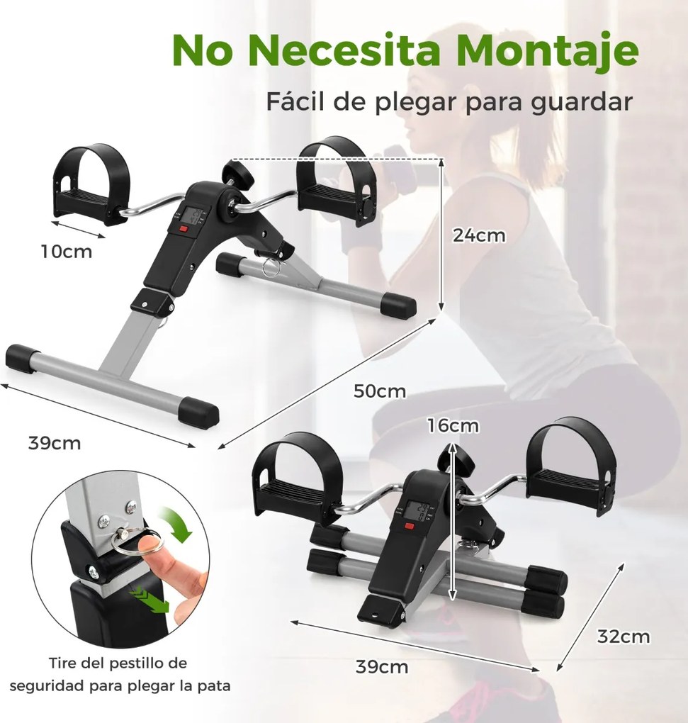 Mini bicicleta de exercício dobrável com resistência ajustável para pernas e braços Máquina de exercício com pedal para escritório em casa Preto