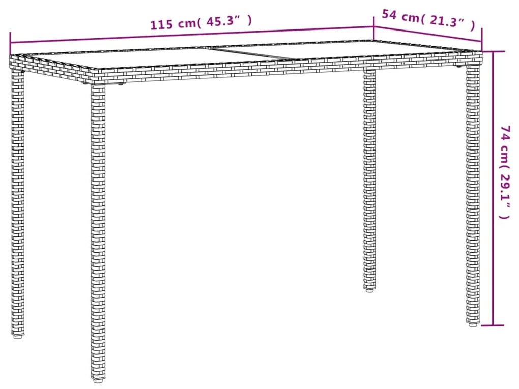 Mesa de jardim com tampo de vidro 115x54x74 cm vime PE bege