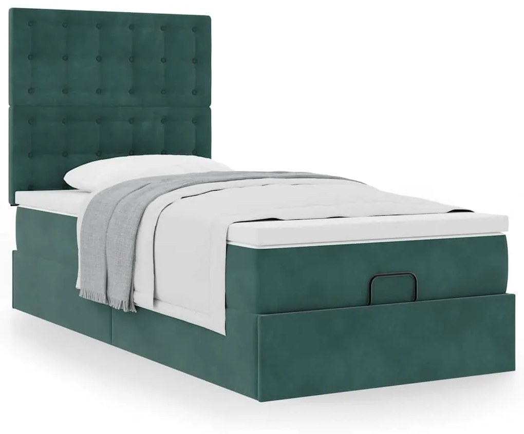 Estrutura de cama otomana colchões 90x200cm veludo verde escuro