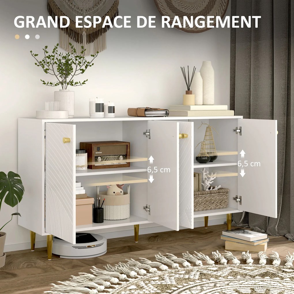 Aparador de sala 140 x 35 x 77,5 cm com prateleiras ajustáveis e armários com portas, branco
