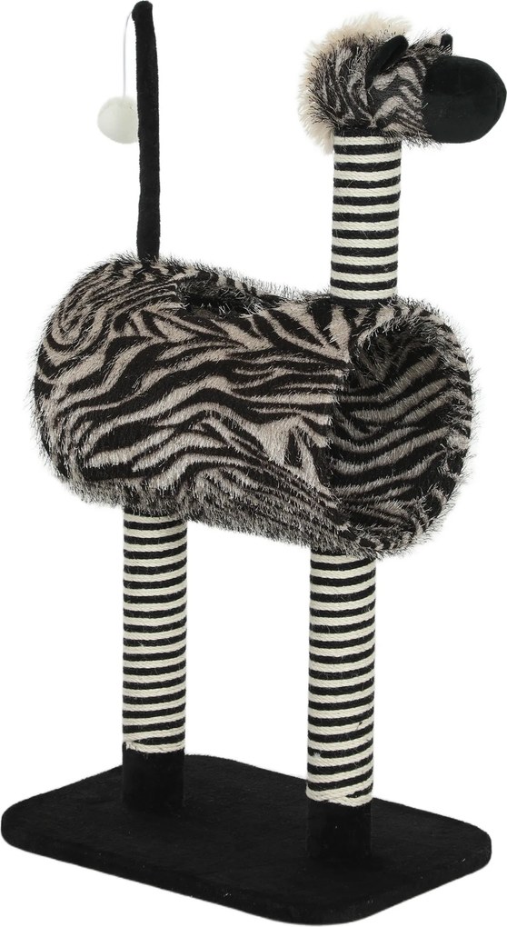PawHut Arranhador design zebra, 1 túnel para gatos, 3 postes arranhadores 48,5 cm x 35 cm x 93 cm, Preto + Branco | Aosom Portugal