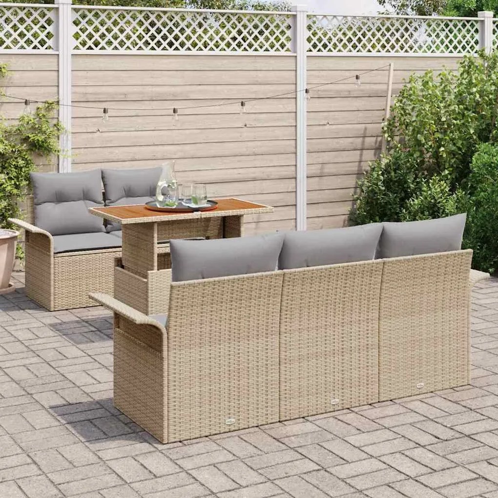Conjunto de Sofá de Jardim com 6 Peças e Almofadas bejas em Rattan Pol