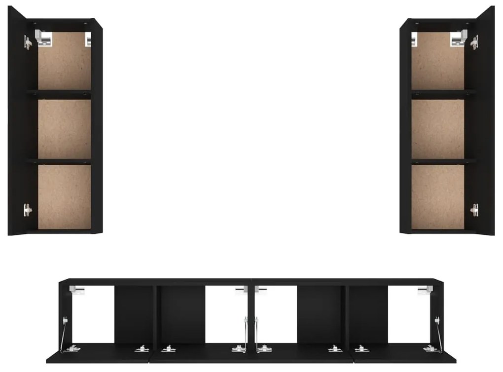Conjunto móveis de TV 4 pcs madeira processada preto