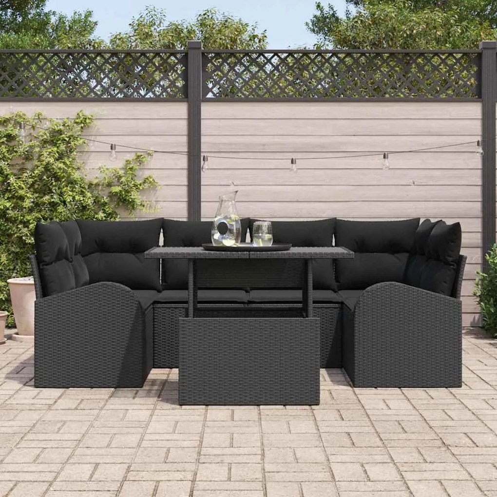 Conjunto de Sofá de Jardim de 7 Peças com Almofadas em Rattan Poliéste