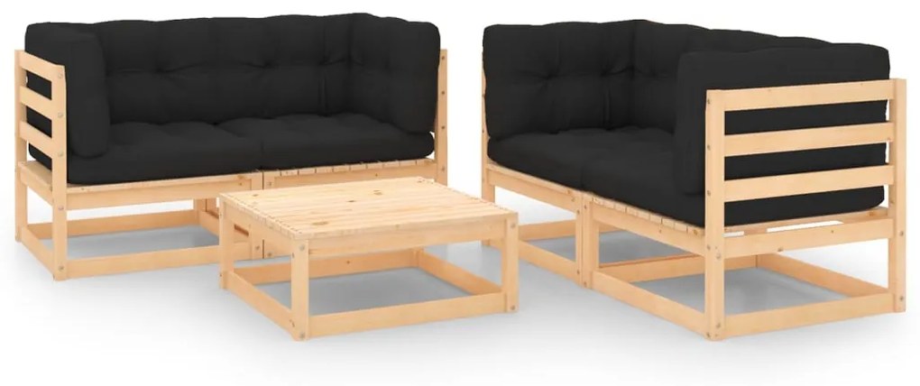 vidaXL 5 pcs conjunto lounge de jardim c/ almofadões pinho maciço