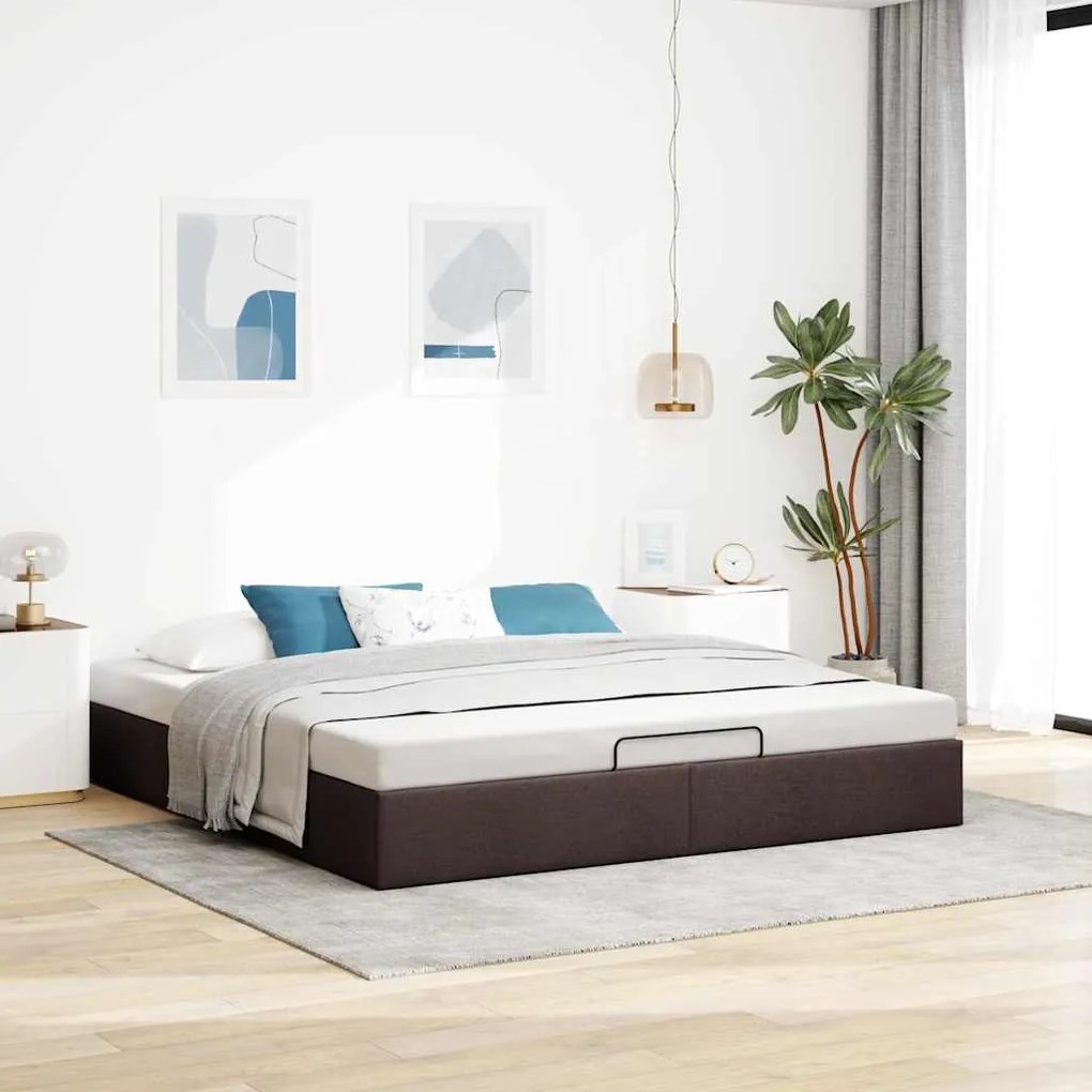 Estrutura de cama otomana sem colchão 200x200cm castanho-escuro
