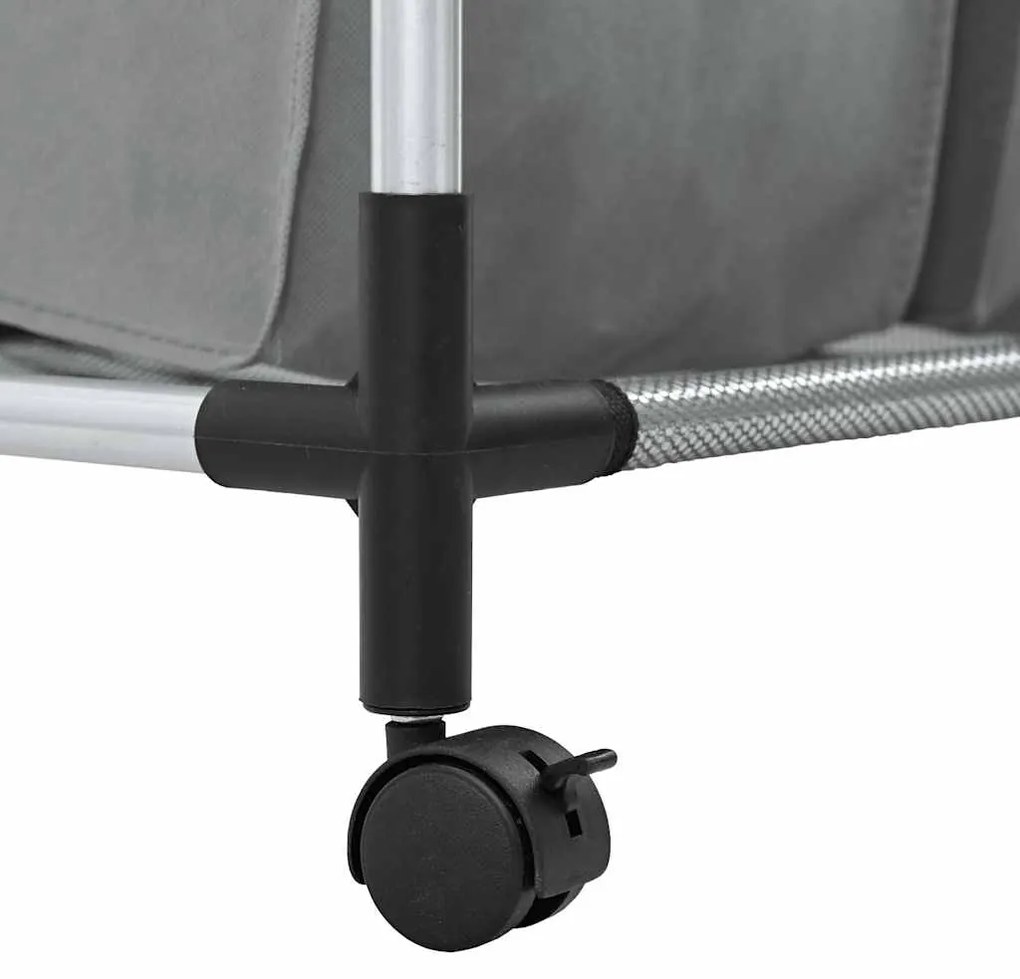 Cesto para roupa suja com rodas 3 compartimentos cinzento