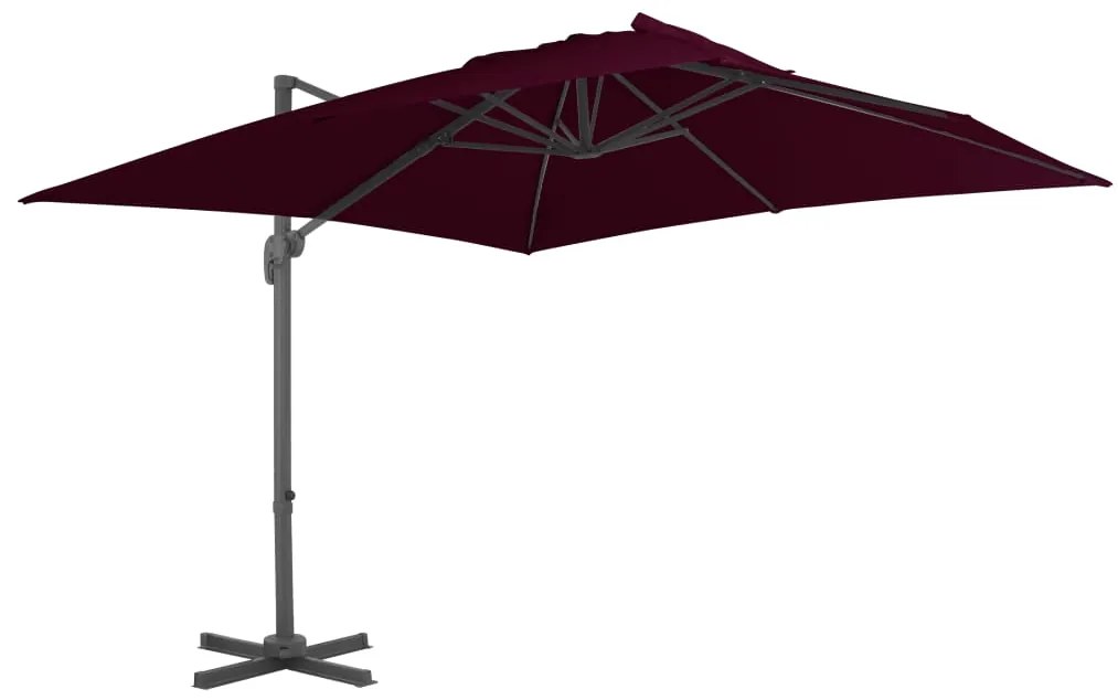 vidaXL Guarda-sol jardim cantilever c/ poste alumínio 300x300 cm bordô
