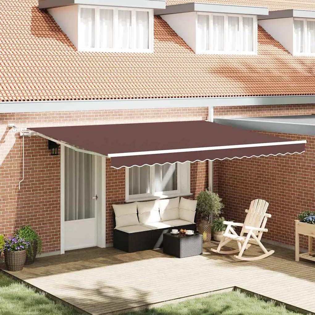 vidaXL Toldo retrátil automático com luz LED 450x300 cm castanho