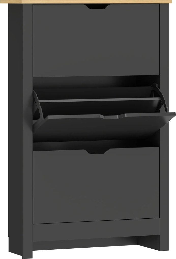 HOMCOM Armário de Sapatos 3 Portas basculantes 2 Compartimentos Painéis de Partículas preto carvalho | Aosom Portugal