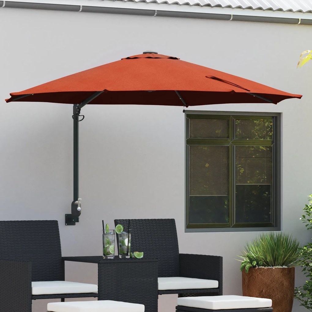 Guarda-sol de Jardim Montado na Parede com LEDs Terracota 248 cm