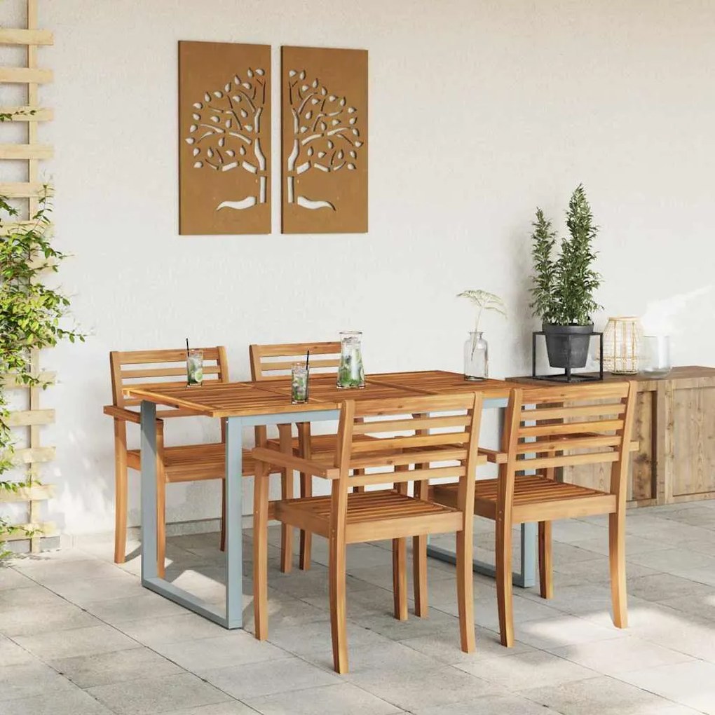 Mesa de Jantar Exterior vidaXL Cinza 140x80x75 cm Aço e Madeira Sólida