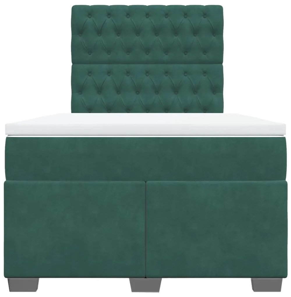 Cama boxspring com colchão 120x190 cm veludo verde-escuro