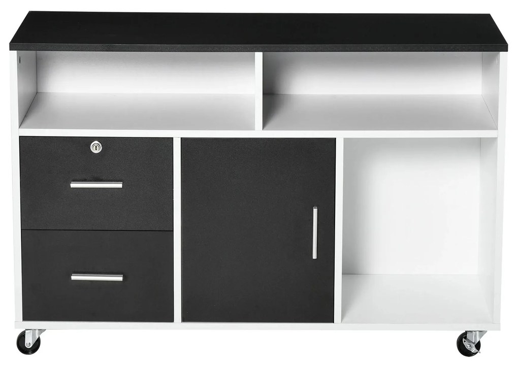 HOMCOM Armário Auxiliar Escritório Impressora Grande Capacidade Prateleiras Gavetas Design Moderno 100x35x65 cm Preto Branco | Aosom Portugal