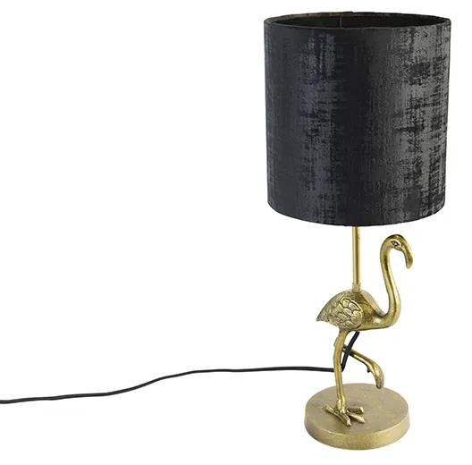 Vintage tafellamp messing met kap zwart 20 cm - Animal Flamingo Oriental