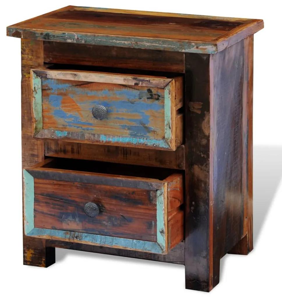 Mesa de cabeceira com 2 gavetas, madeira reciclada maciça
