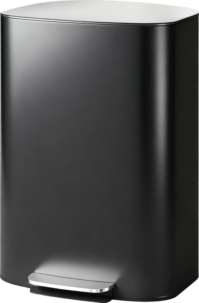 Caixote do lixo de cozinha de 50 L, com pedal, balde interior removível, tampa com fecho suave, 45,1 x 36,5 x 62,6 cm, preto