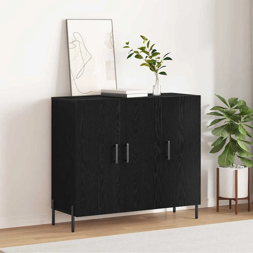 Aparador de Carvalho Preto 90x34x80 cm Feito de Madeira Ingenheirada