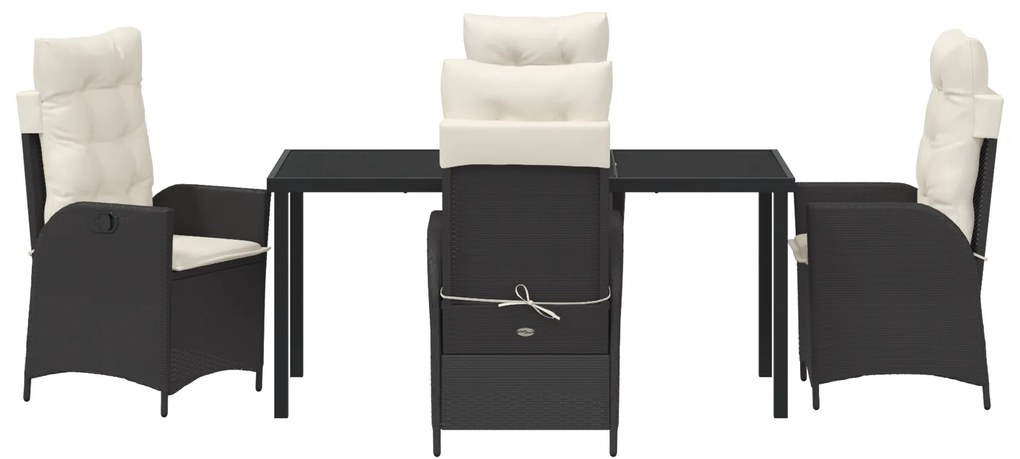 Conjunto de Jantar de 5 Peças para Jardim com Almofadas Preto Rattan P