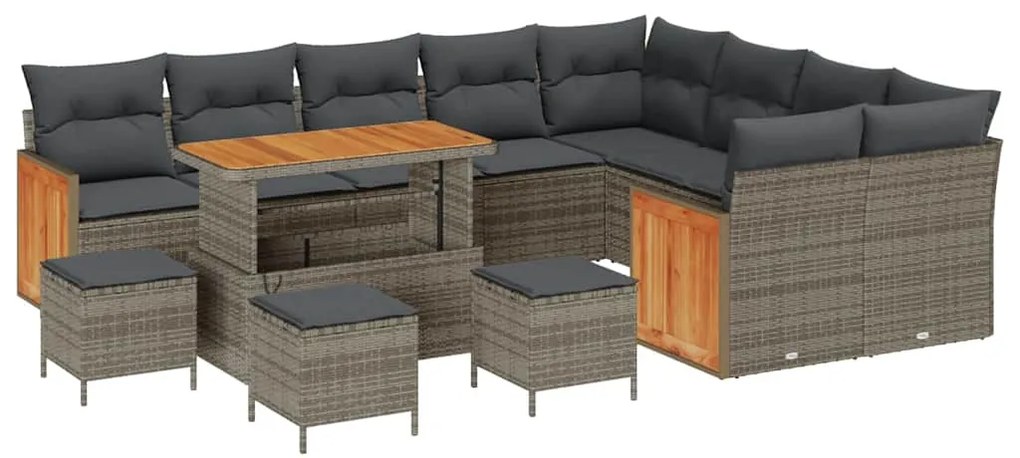 Conjunto de Sofá de Jardim com 13 Peças Cinza Rattan Sintético Acácia