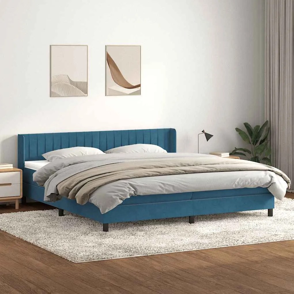 vidaXL Cama com molas/colchão 180x210 cm veludo azul-escuro
