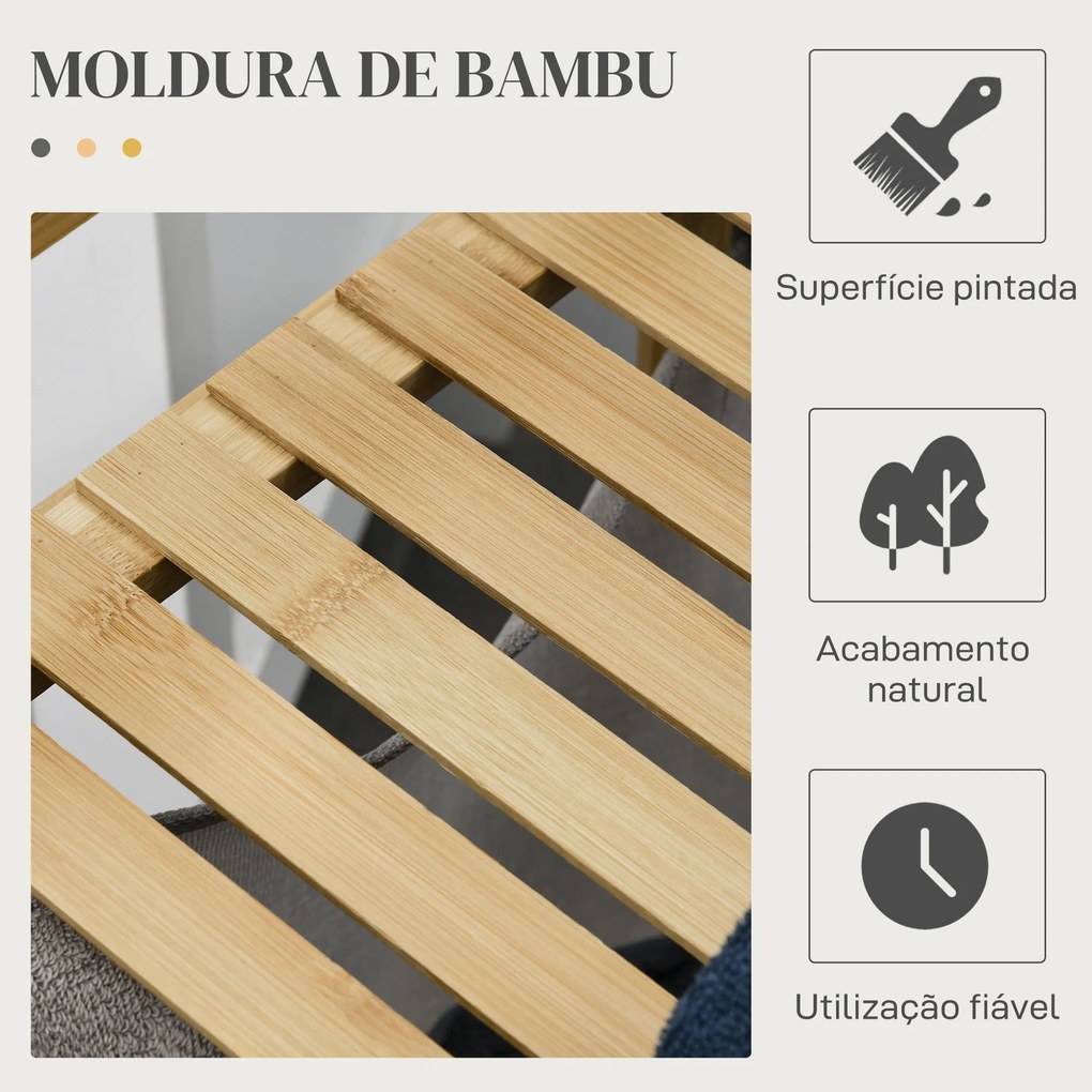 HOMCOM Cesto de Roupa de Bambu Cesto de Roupa Suja com 2 Bolsas Amovív