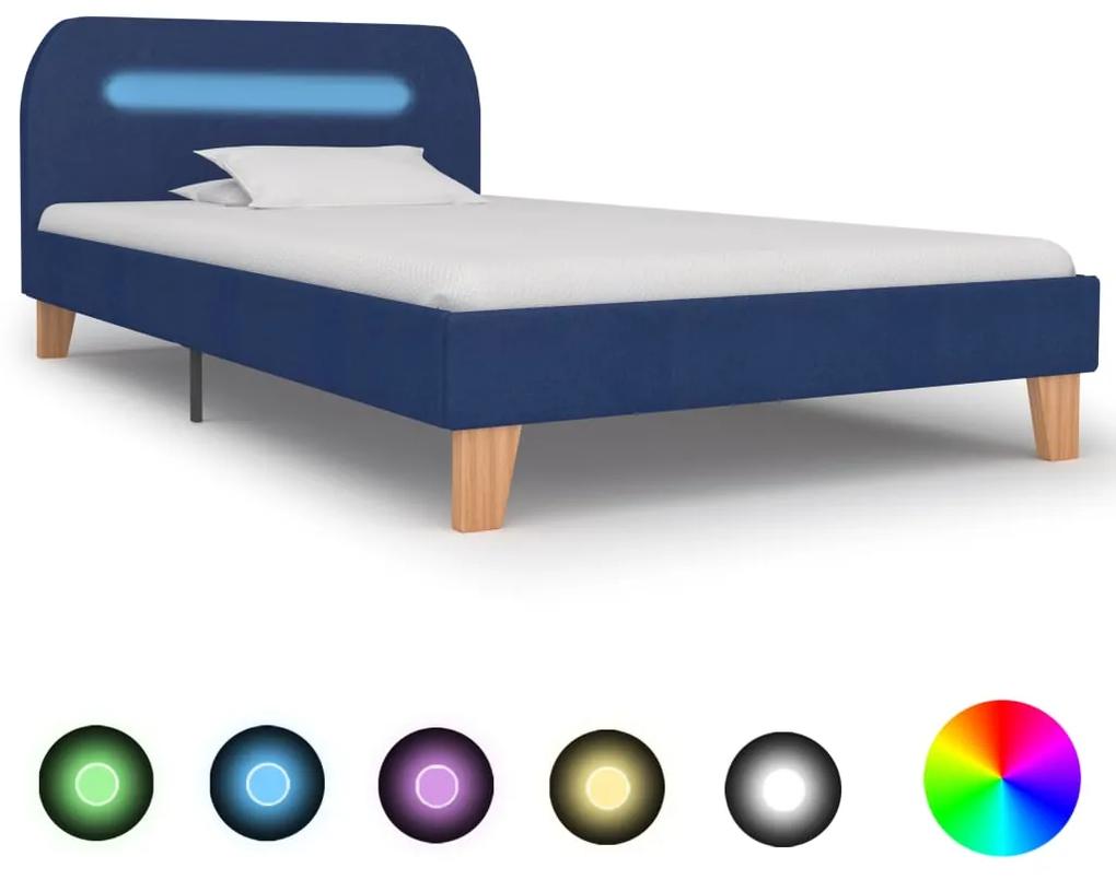 280901 vidaXL Estrutura de cama com LED em tecido 90x200 cm azul
