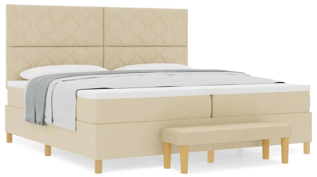 Cama Box Spring com Colchão e Banco Creme 200x200 cm Tecido